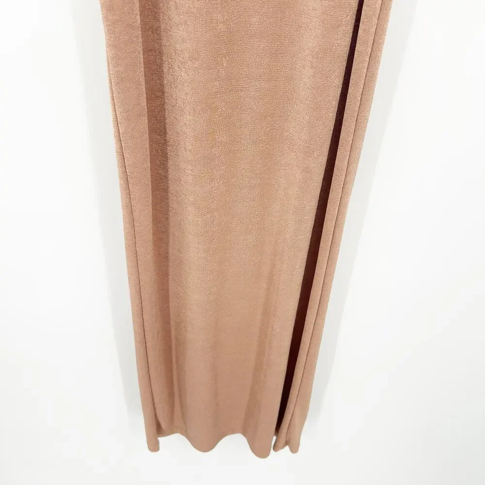 Zara Womens Cocktail Party Coquette V-Neck Slinky Metallic Slip Dress Size M Tan